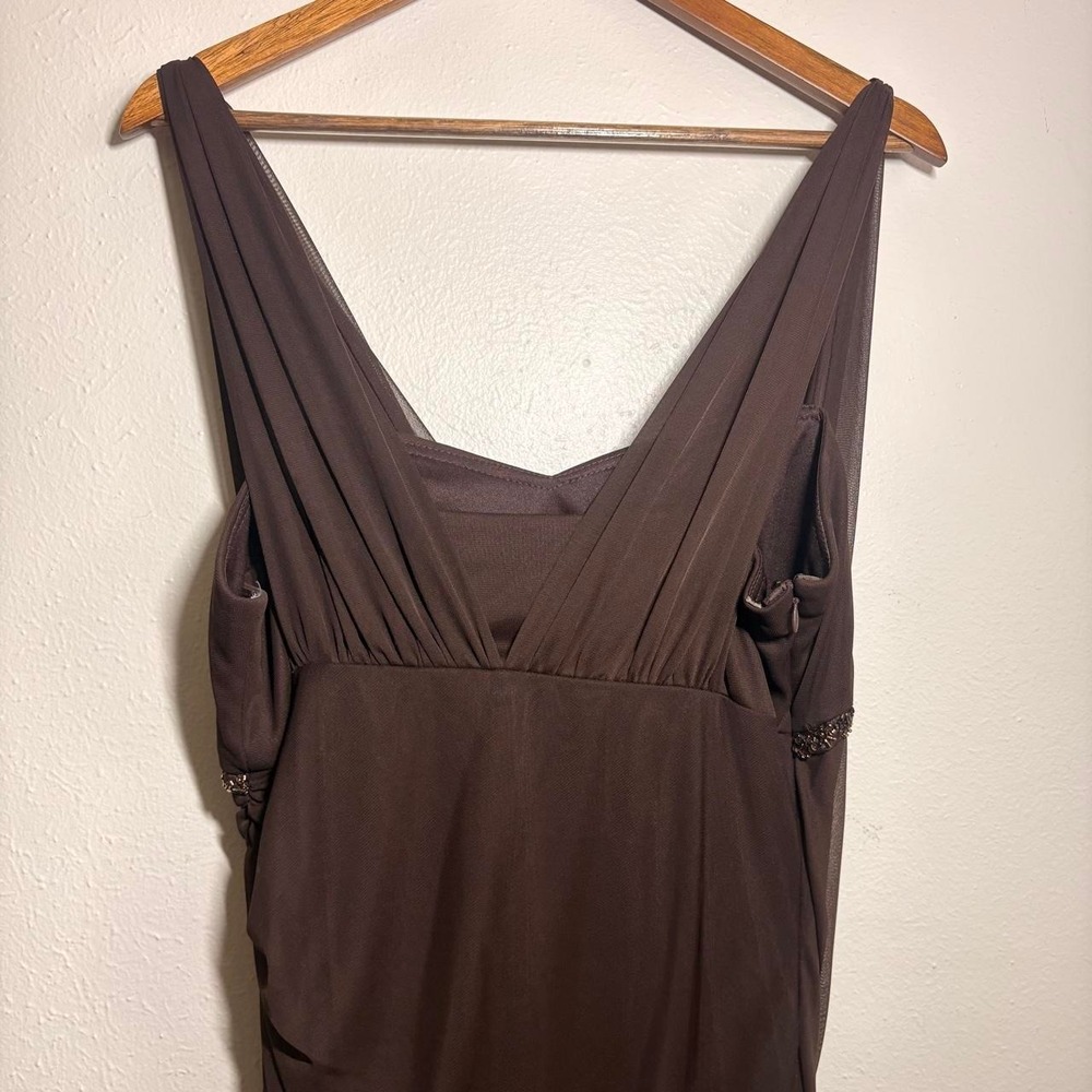 Vtg Y2K Davids Bridal Chocolate Brown Empire Waist Ruched Evening Dress Size 12 - Picture 4 of 8